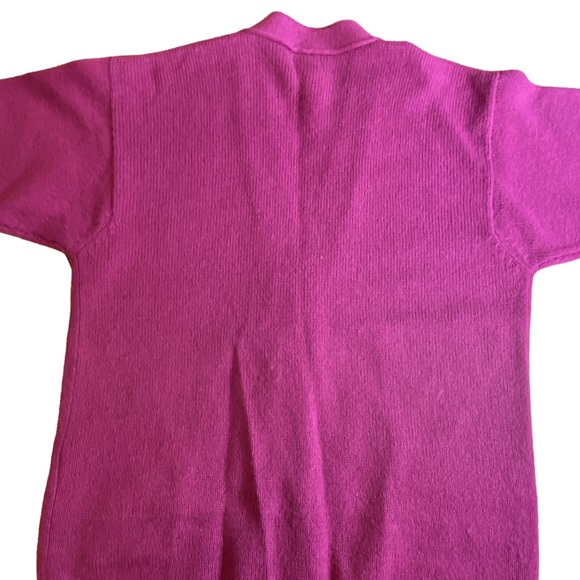 Vintage Fuchsia Oversized Wool Varsity Crop Sleeve Cardigan Sweater - Picture 3 of 8